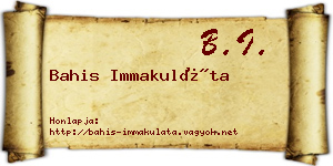 Bahis Immakuláta névjegykártya